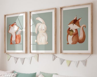 Sage Green Nursery Wall Prints, Woodland Nursery Prints, Green Nursery Wall Art, Nursery Decor, Cute Woodland Animals, Mix & Match Nursery