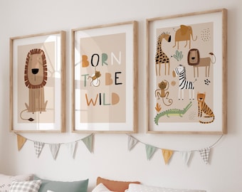 Safari Nursery Wall Prints, Boho Nursery Prints, Neutral Nursery Prints, Boho Nursery Wall Art, Nursery Decor, Nursery Prints, Safari Animal