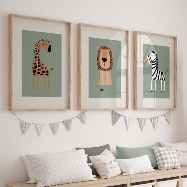 Nursery Wall Art Prints, Safari Nursery Prints, Sage Green Nursery Prints, Nursery Wall Art, Nursery Decor, Nursery Prints, Set of 3 Prints