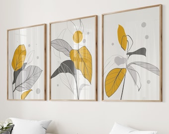 Mustard Wall Art Prints, Mustard Wall Art, Mustard and Grey prints, Mustard & Grey Wall Decor, Botanical Wall Prints, Abstract Art, Modern