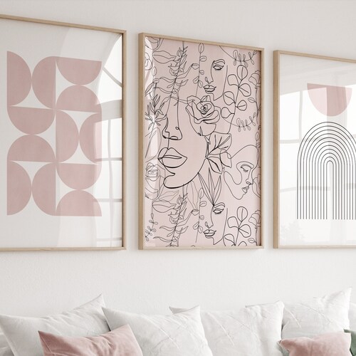 Set of 3 Pink Wall Art Prints Abstract Pink Brush Strokes Etsy