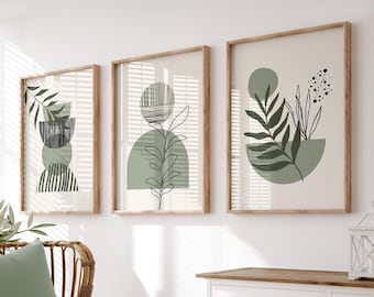Set of 3 Green Boho Wall Prints, Boho Wall Art, Sage Green Wall Art, Green Wall Decor, Sage Green, Abstract Art, Green Boho Prints, Wall Art