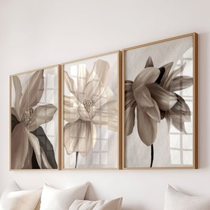 taupe floral wall art print set