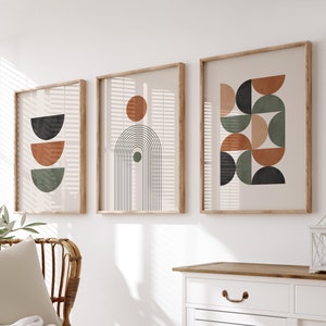 Boho Wall Prints, Set of 3 Wall Prints, Boho Wall Decor, Modern Mid Century Prints, Green, Terracotta, Boho Wall Art, Boho Home Decor
