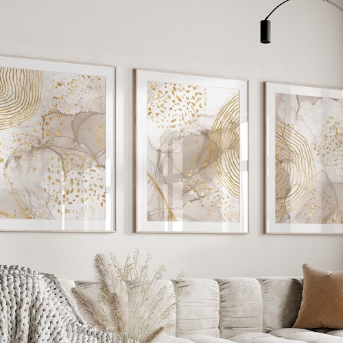 Beige & Gold Wall Prints Marble Wall Prints Set of 3 Etsy