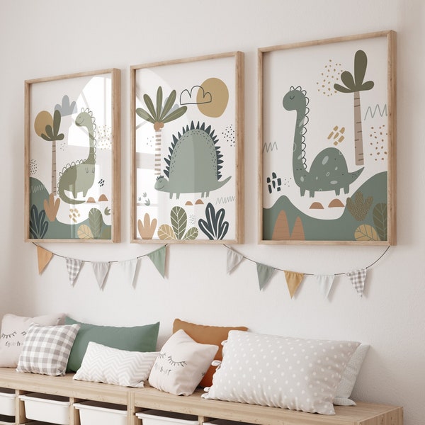 Dinosaur Wall Prints, Dinosaur Kids Bedroom Prints, Dinosaur Nursery Prints, Boho Nursery Wall Art, Playroom Decor, Dinosaur Nursery Decor