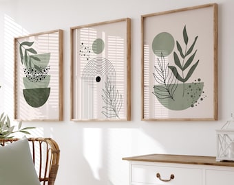 Set of 3 Boho Wall Prints, Boho Wall Art, Sage Green Wall Prints, Green Wall Decor, Boho Prints, Sage Green, Black, Beige, Boho Wall Decor