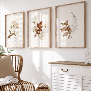 Neutrale Wanddrucke, Botanische Wanddrucke, Wildblumen Wandkunst, 3-er Set Wanddrucke, Herbst Wandkunst, Wildblumen Wandkunst, minimalistische Kunst