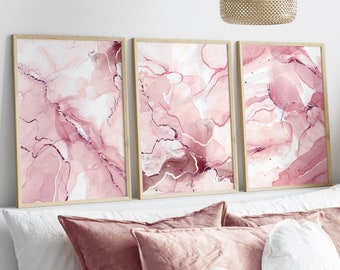 Pink Wall Prints, Marble Wall Prints, Set of 3 Wall Prints, Pink Bedroom Wall Art, Pink Wall Decor, Pink Wall Art, Pink Marble Wall Prints