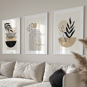 Boho Abstract Wall Art Prints, Boho Wall Decor, Set of 3 Prints, Black & Beige Prints, Black, Beige, Boho Wall Art, Natural Wall Art, Boho