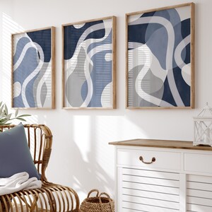 Set of 3 Wall Prints Modern Art Blue Wall Prints Blue Wall - Etsy