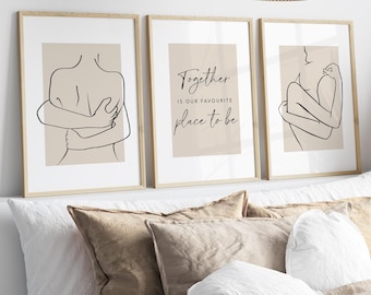 Bedroom Wall Prints, Wall Art, Together Is Our Favourite Place, Bedroom Quote, Couple Prints, Set of 3 Wall Prints, Beige Bedroom Decor