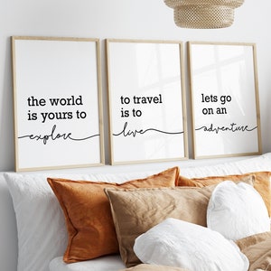 Travel Wall Prints, Travel Quotes, Set of 3 Wall Prints, Adventure Wall Art, Travel Wall Prints, Minimalist Wall Art, Minimalist Wall Decor