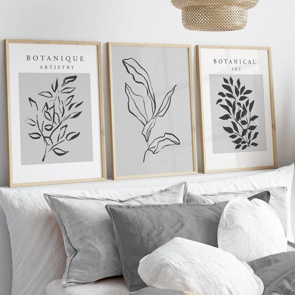 Grey Wall Prints, Botanical Wall Prints, Grey Wall Art, Botanical, Grey Home Decor, Boho Wall Art, Set of 3 Wall Prints, Grey Wall Decor