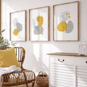 Yellow Wall Art Prints, Yellow Wall Art, Yellow and Grey prints, Yellow Wall Decor, Set of 3 Wall Prints, Yellow Abstract Art, Yellow Decor