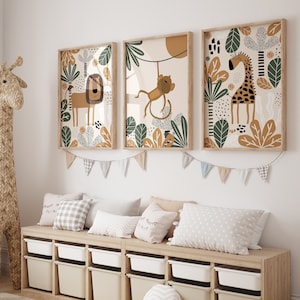 Safari-Kinderzimmer-Drucke, Boho-Kinderzimmer-Drucke, grüne Kinderzimmer-Drucke, Kinderzimmer-Wandkunst, Kinderzimmer-Dekor, 3er-Set Wanddrucke, Safari, Jungen