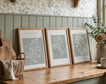 Set of 3 Wall Prints, Green Wall Art, Sage Green Wall Prints, Green Wall Decor, Botanical Prints, Sage Green, Living Room Prints, Wall Art