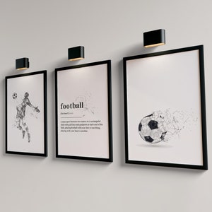 3er Set Fußball, Wandbild, Geschenk für Teenager, Teenager Schlafzimmer Dekor, Studentenzimmer Dekor, abstrakte Fußballwandkunst, Fußballgeschenke
