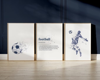 Set of 3 Football Wall Art Prints, Abstract Football Wall Art, Football Gifts, Navy Boys Bedroom Decor, Blue Football Prints, Teen Bedroom