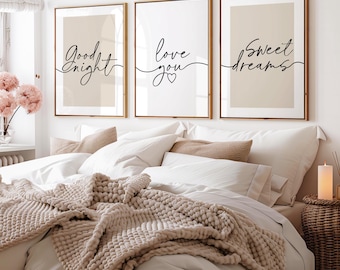 Bedroom Wall Art, Bedroom Prints, Good Night, Love You, Sweet Dreams, Girls Room Prints, Set of 3 Wall Prints, Wall Art, Couples Prints