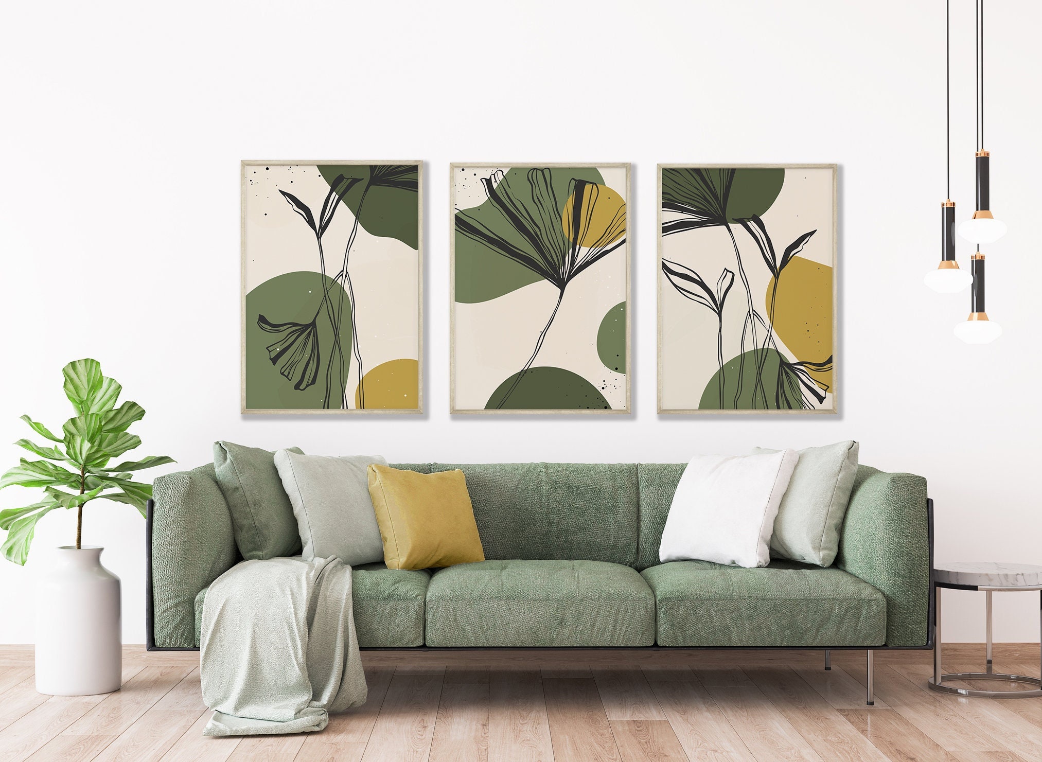 Set of 3 Green Wall Art Prints Botanical Wall Prints Green & Etsy