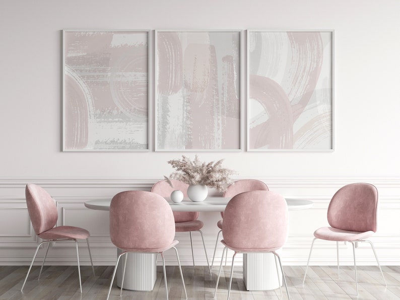 Blush Pink Abstract Art Set of 3 Wall Prints Blush Pink Etsy UK