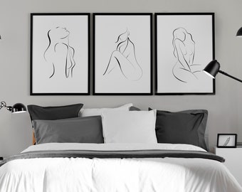 Printable Art, nude line art wall prints, line art, A Sizes up to A2, minimalist wall art, bedroom decor, Black & White, Digital Download