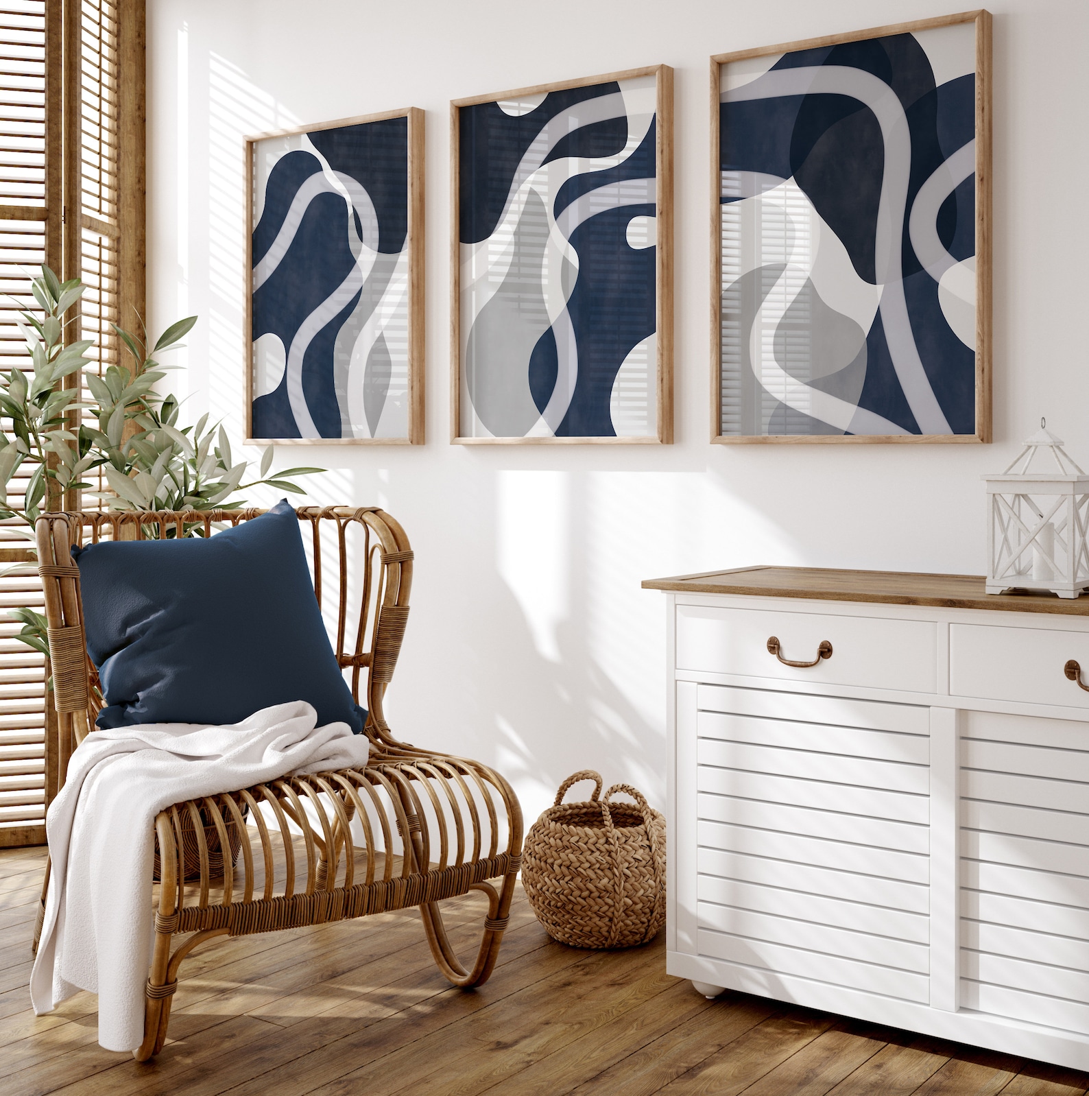 Set of 3 Wall Prints Modern Art Blue Wall Prints Blue Wall Etsy