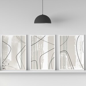 beige and sage green abstract wall art prints, set of 3