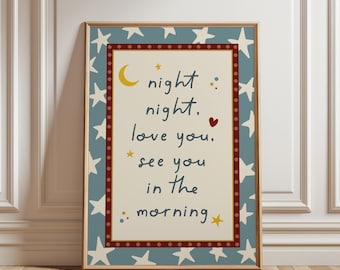 Boys Print, Night Night Love You, Typography Print, Nursery Decor, Wall Art, Gift for Boy, Bedtime Quote Print, Nursery Print, Customise