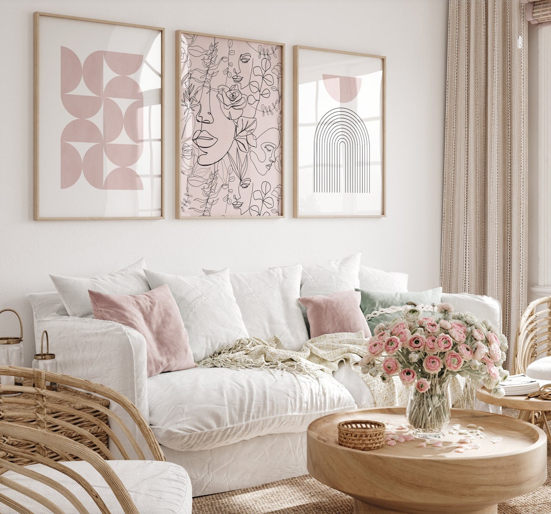 Pink Wall Art Prints Pink Boho Wall Decor Blush Pink Wall Etsy