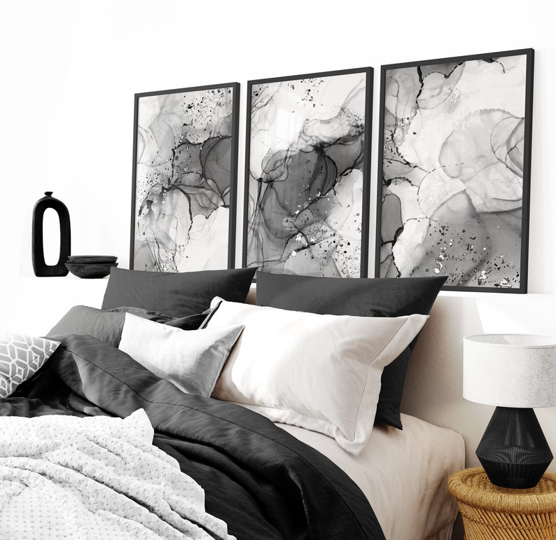 Grey & Black Bedroom Wall Prints Marble Wall Prints Set of 3 - Etsy UK