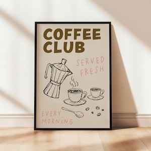Brown coffee club kitchen wall art print