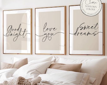 Bedroom Wall Art, Good Night, Love You, Sweet Dreams, Bedtime Quotes, Set of 3 Prints, Bedroom Wall Decor, Bedroom Prints, Wall Art, Couples
