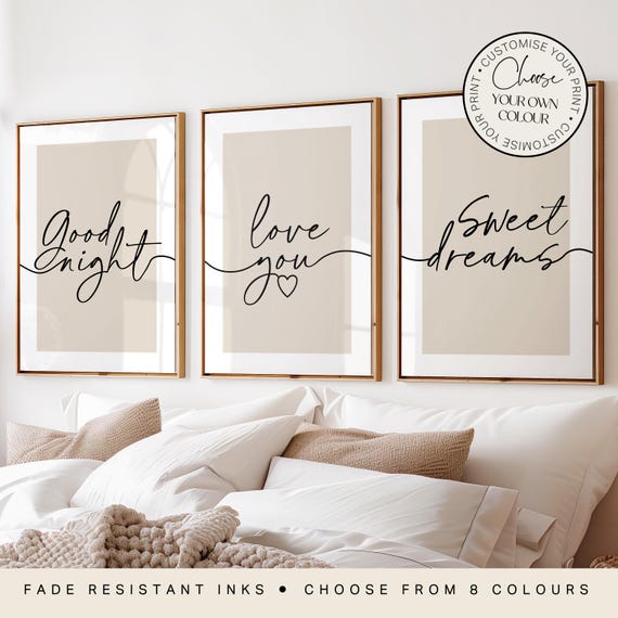 Bedroom Wall Art, Good Night, Love You, Sweet Dreams, Bedtime Quotes, Set of 3 Prints, Bedroom Wall Decor, Bedroom Prints, Wall Art, Couples