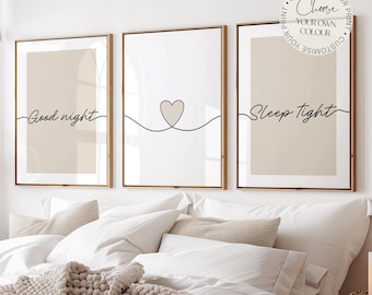 Bedroom Prints, Wall Art, Good Night, Sleep Tight, Set of 3 Wall Prints, Bedroom Wall Art, Wall Art, Minimalist Wall Art, Girls Prints