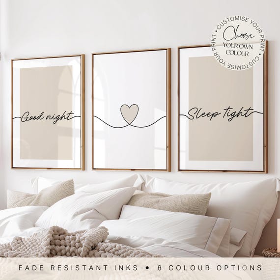 Bedroom Prints, Good Night, Sleep Tight, Bedtime Phrases, Set of 3 Prints, Bedroom Decor, Bedroom Wall Art, Wall Art, Minimalist Wall Art