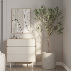 sage green and beige modern art print with line details
