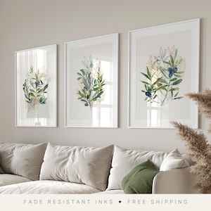Set of 3 Botanical Wall Art Prints, Olive Branch Wall Prints, Plant, Wall Art, Green Wall Art, Watercolour Prints, Botanical, Olive Tree
