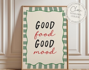 Kitchen Print, Good Food Good Mood, Funky Wall Art, Kitchen Wall Decor, Kitchen Wall Art, Home Decor, Retro Style Kitchen Decor, Wall Art