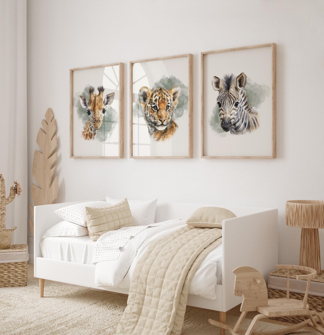 Baby Safari Animal Nursery Prints, Nursery Wall Decor, Green Nursery ...