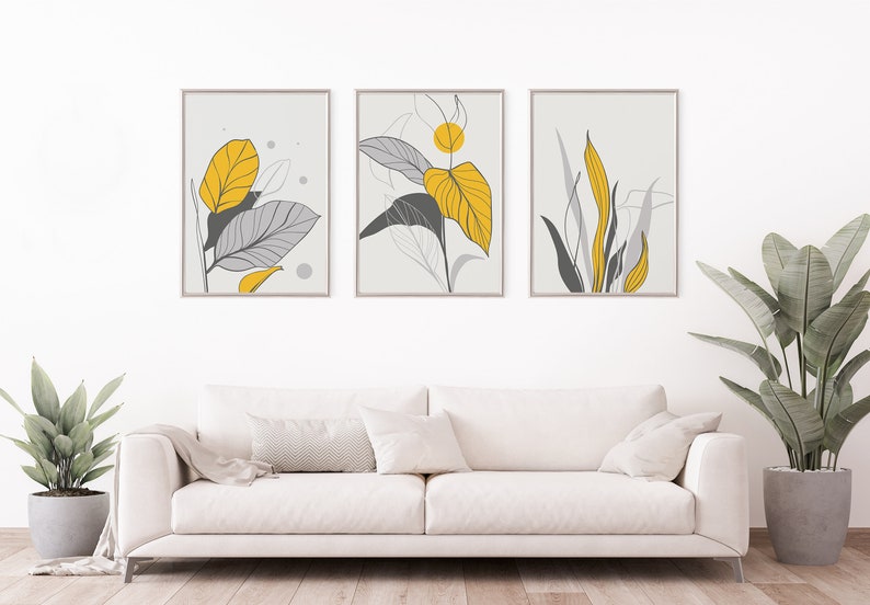Yellow Wall Art Prints Yellow Wall Decor Yellow and Grey Etsy