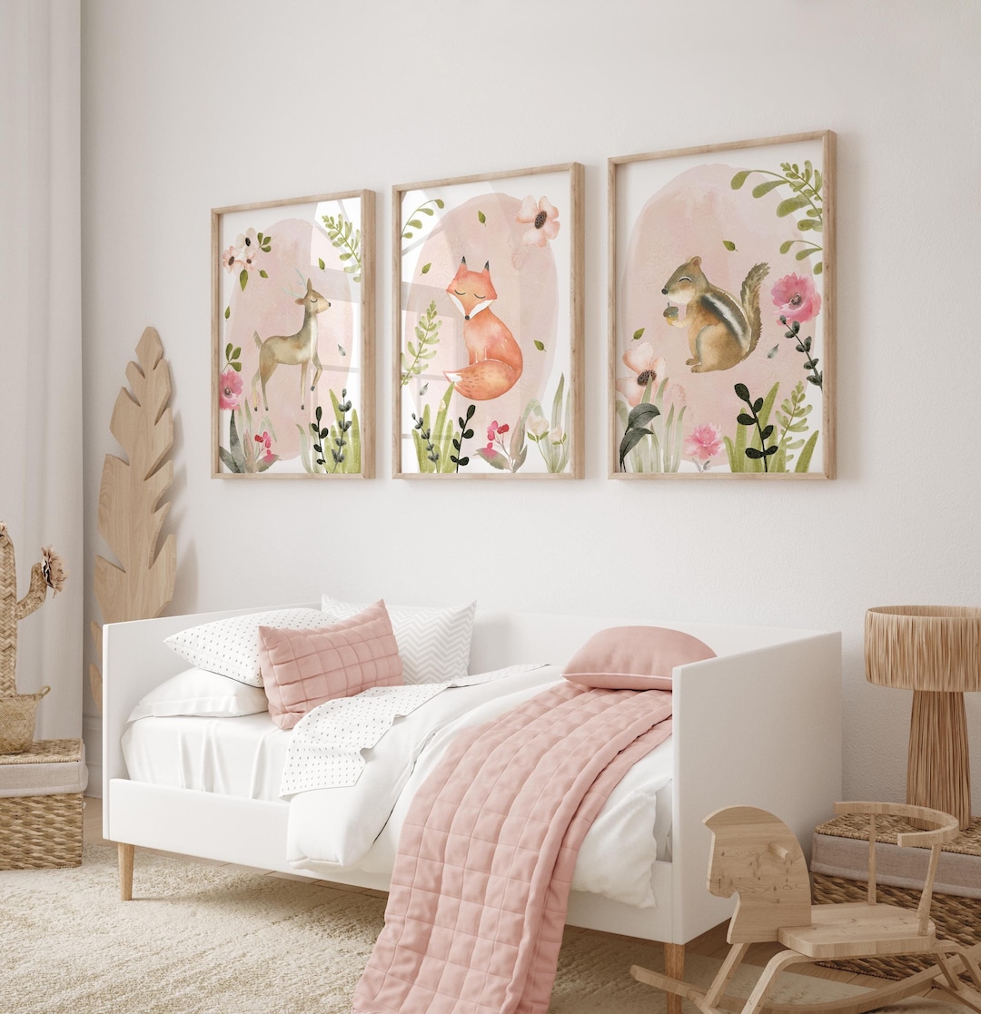 Girls Woodland Nursery Wall Art, Nursery Wall Prints, Nostalgic Nursery ...