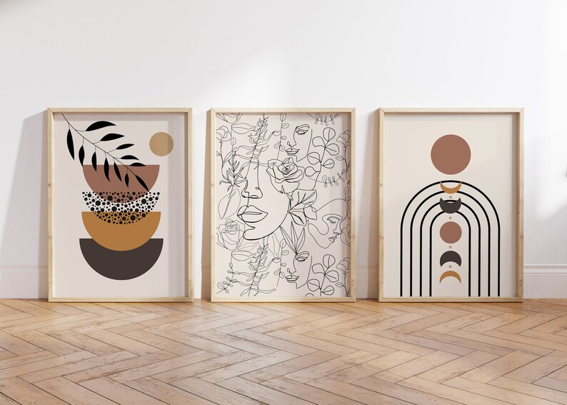 Set of 3 Prints Boho Wall Decor Boho Wall Prints Modern Mid Etsy