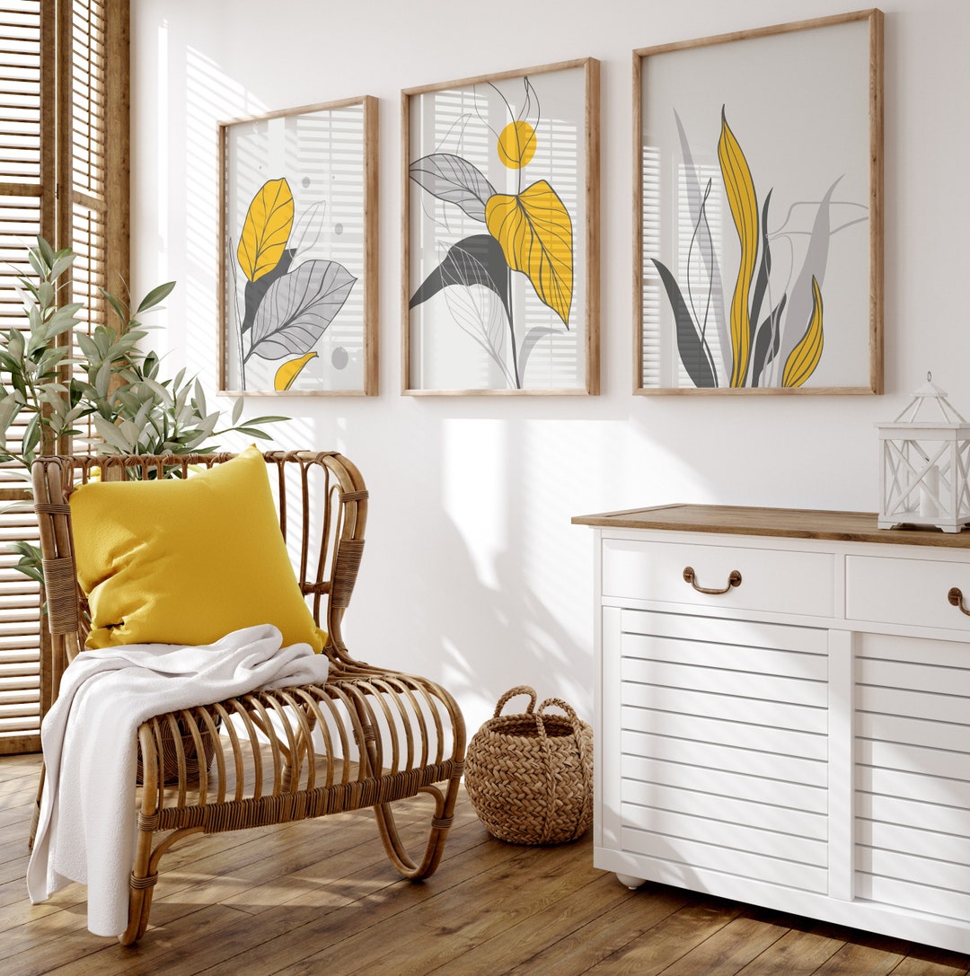 Yellow Wall Art Prints, Yellow Wall Decor, Yellow and Grey Prints, Yellow & Grey Wall Decor