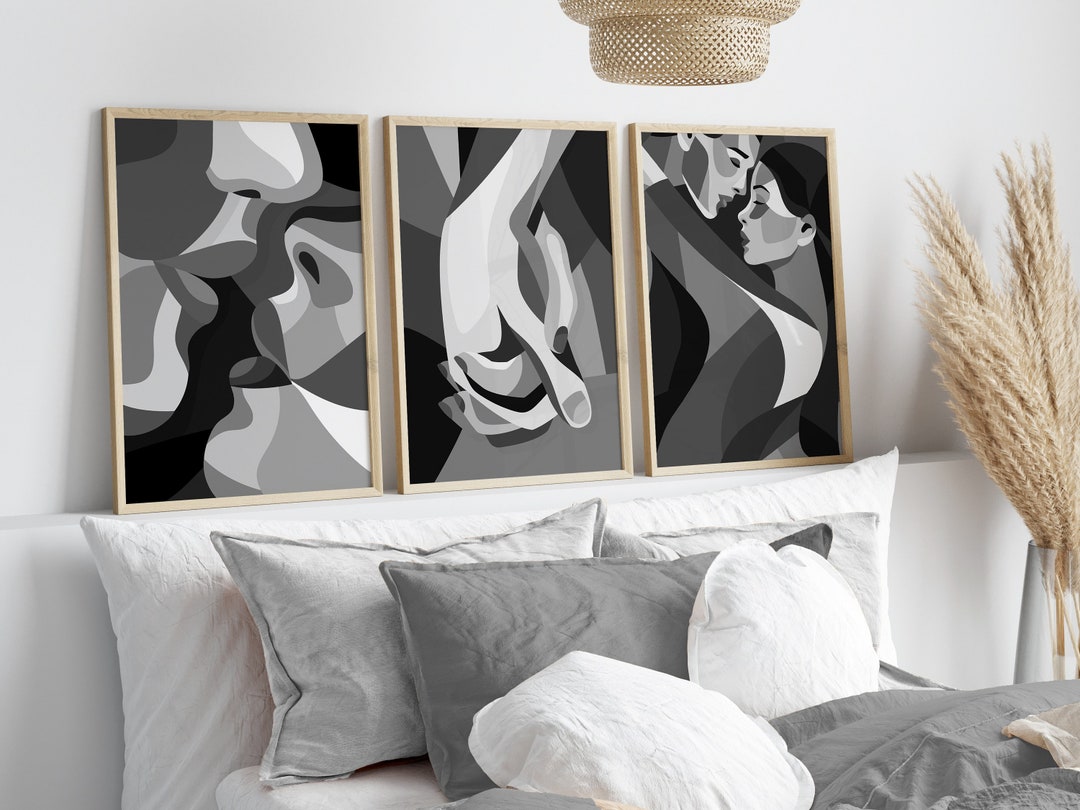 Abstract Wall Art Prints, Mono Wall Art, Bedroom Wall Prints, Set of 3
