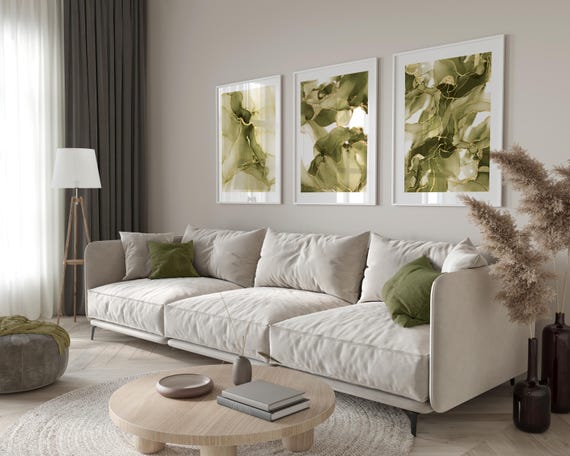 Olive Green Wall Art Prints, Marble Wall Prints, Set of 3 Wall Prints, Green Wall Art, Green Wall Decor, Abstract Art, Olive Green, Gold