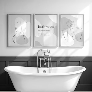 Bathroom Prints, Grey, Abstract Art, Bathroom Wall Art, Bathroom Decor, Women Line Art, Set of 3 Wall Prints, Bathroom Definition