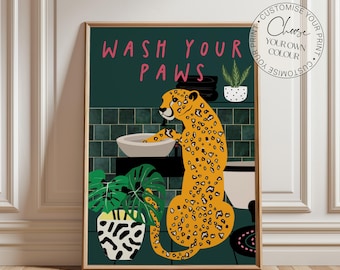 Bathroom Print, Leopard  Print, Wall Art, Funky Wall Art, Bathroom Decor, Wall Decor, Home Decor, Gifts, Bathroom Quote, Wash Your Paws