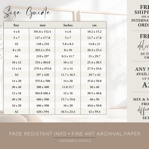 Size guide, also available in the item listing description